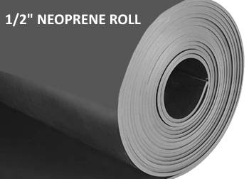 Roll of durable, tough & flexible, heavy duty neoprene rubber 1/2" inch thick.